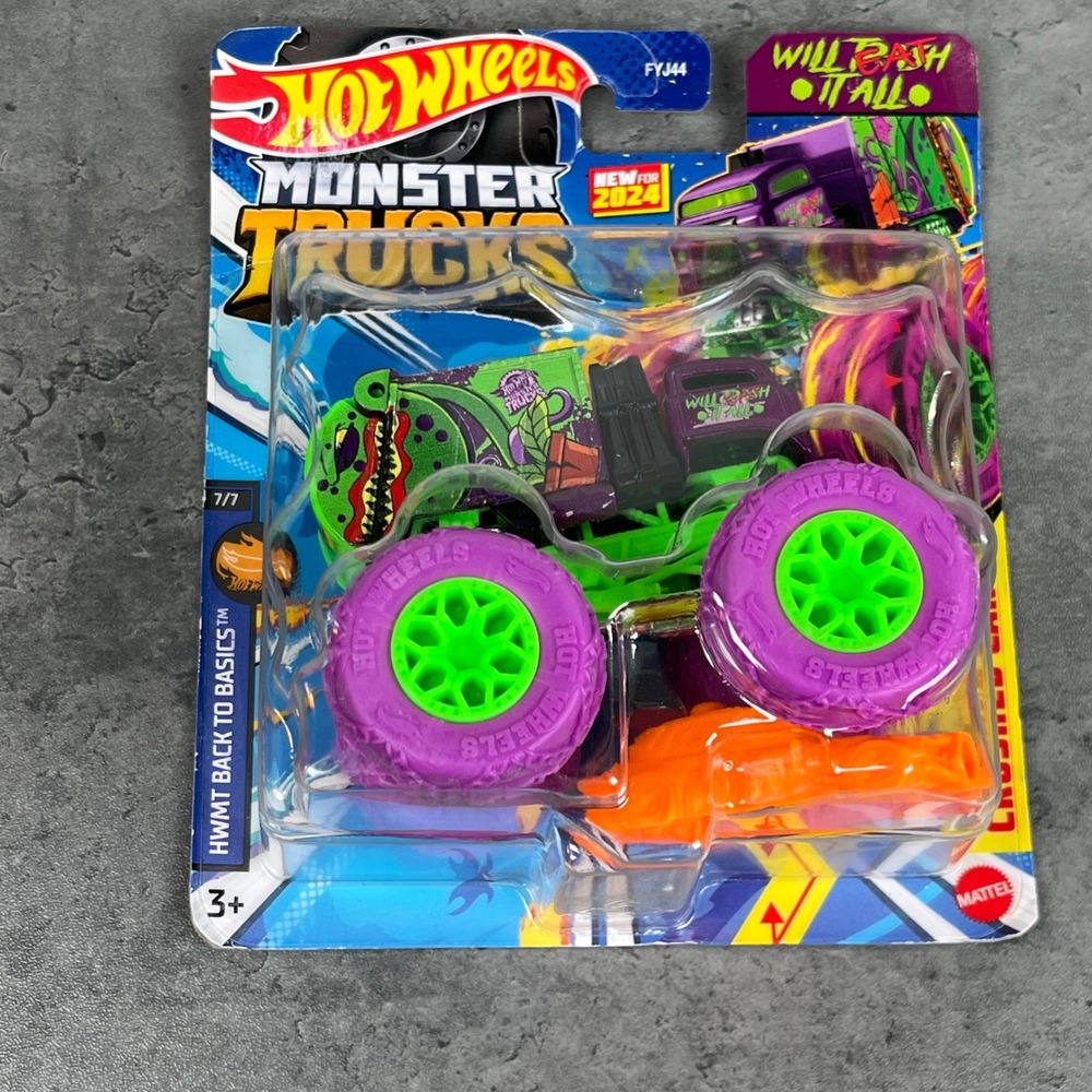 Hot Wheels Monster Truck Will Eat It All 2024 HWMT Back to Basics Purple FYJ44
